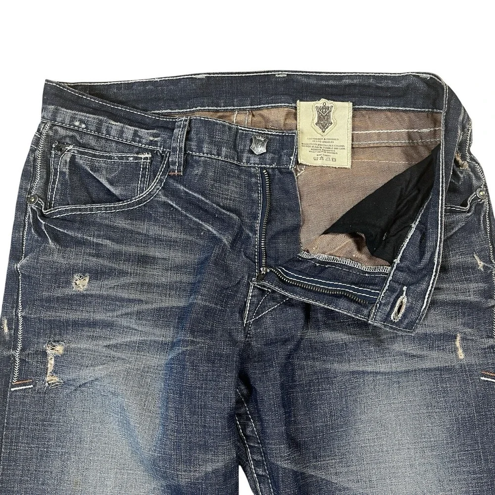 Vintage Monarchy Jeans‎ Mens 36x37 Medium Wash Distressed Denim Whisker Fade Y2K